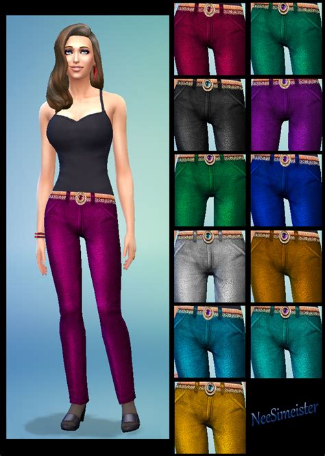 Mod The Sims Crushed Velvet Skinny Jeans In 12 Jewel Colors For Sims
