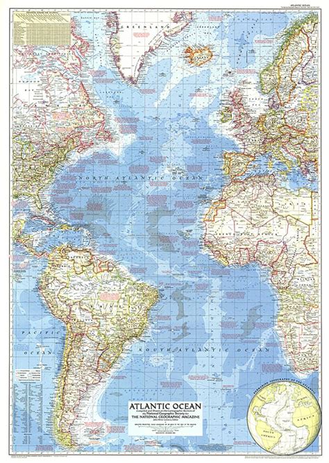 1955 Atlantic Ocean Map By National Geographic Maps
