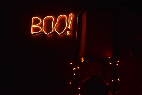 Led Flickering Light Sign Boo Halloween Orange Spooky Room Aesthetic