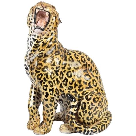 20th Century Italian Hand Painted Statue Of Seated Leopard