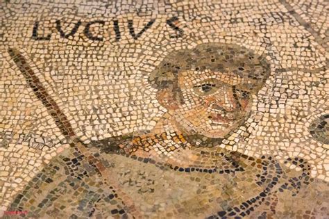 A Roman Mosaic From Ancient Baiae Representing A Gladiator Named Lucius