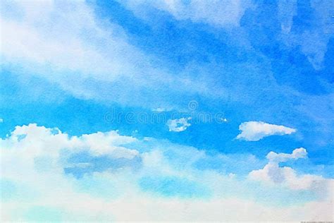 Watercolour Blue Sky With Clouds Stock Photo Image Of Abstract Scene