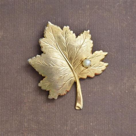 Vintage Sarah Coventry Leaf Brooch With Faux Pearl 1960s Pin Etsy