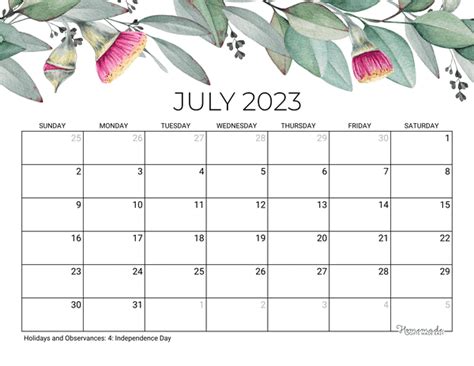 July 2023 Calendar Free Printable With Holidays
