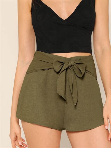 Bow Tie Waist Solid Shorts Shein Uk Fashion Bottom Clothes Outfits