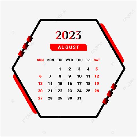 Gambar Kalendar Bulan Ogos 2023 Dengan Gaya Geometri Merah Dan Hitam