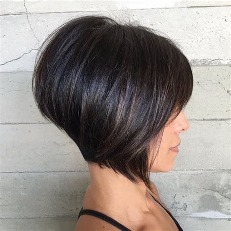 Don't you simply love before and after pics? Short Brunette Inverted Bob with Bangs and Highlights ...
