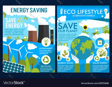 Posters For Green Energy Or Ecology Saving Vector Image
