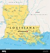Louisiana, LA, mapa político, con la capital Baton Rouge y el área ...