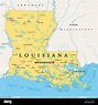 Louisiana, LA, mapa político, con la capital Baton Rouge y el área ...