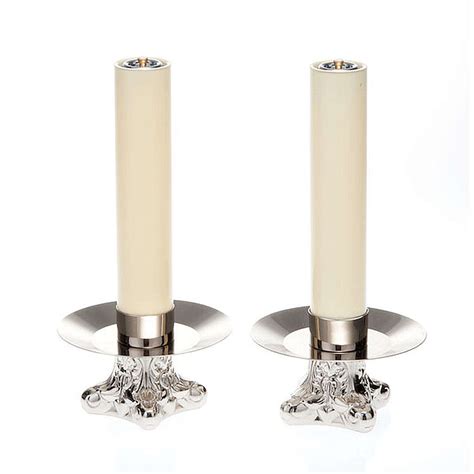 Pair Of Altar Candle Holders Silvered Brass Online Sales On Holyart