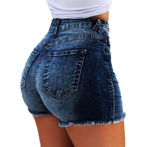 Minetom Shorts En Jean Femme Taille Haute Tassel Lourlet Sexy Moulant Jeans Skinny Été Pants