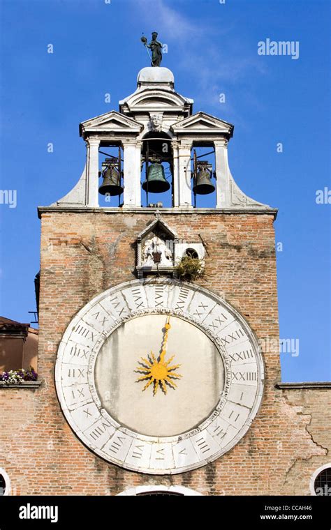 The Belltower Clock Of San Giacomo Di Rialto Church In Venice