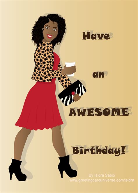 Birthday Black Girl Wearing A Red Dress And Leopard Print Jacket Card Happy Birthday African
