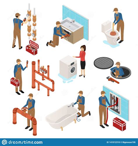 Character Plumber In Uniform 3d Icon Set Isometric View Vector Stock
