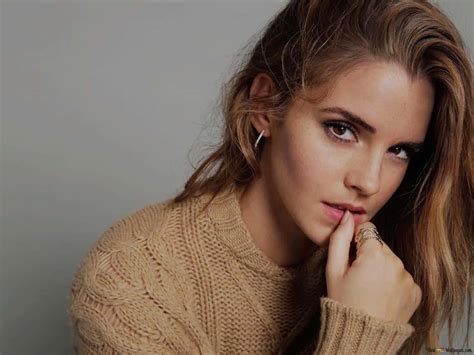 Download British Actress Emma Watson Brown Knit Sweater Wallpaper