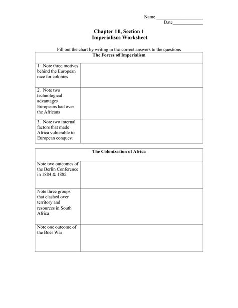 Test your knowledge of imperialism and imperialist history by playing our online imperialism quizzes to answer these questions and more. Chapter 11, Section 1 Imperialism Worksheet