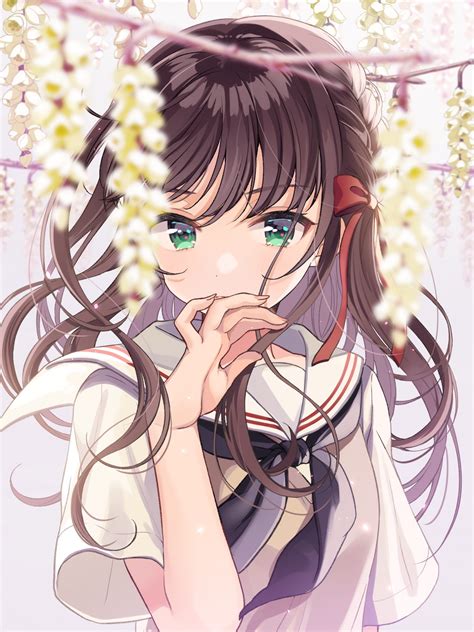 Download 1536x2048 Anime Girl Flowers Brown Hair School