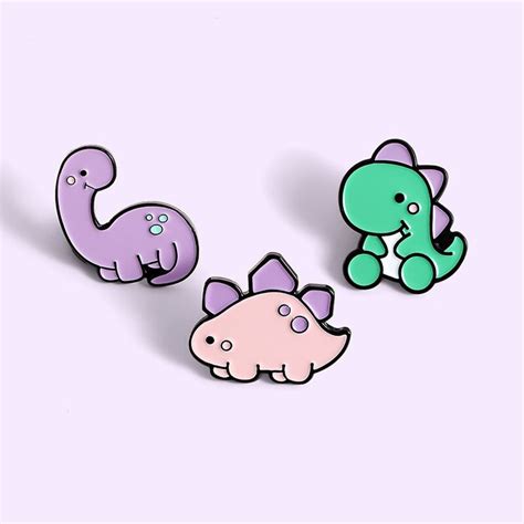 Kawaii Dinosaurs Enamel Pins Green Purple Pink Dinosaur Cartoon Animal