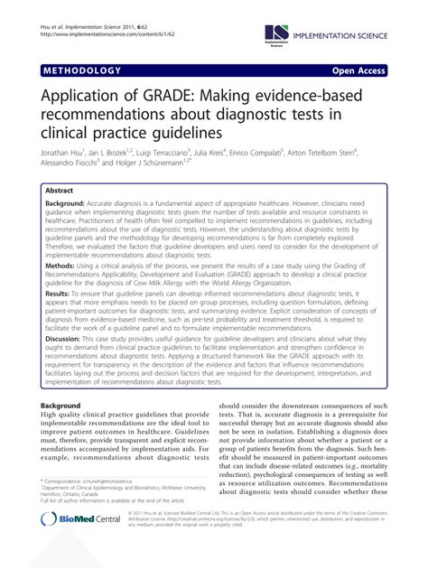 Pdf Application Of Grade Making Evidence Based Recommendations About