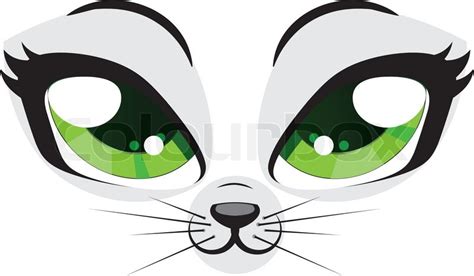 How, then, do you know which features to include and which ones to omit? Cute cartoon kitten face with green eyes on white ...