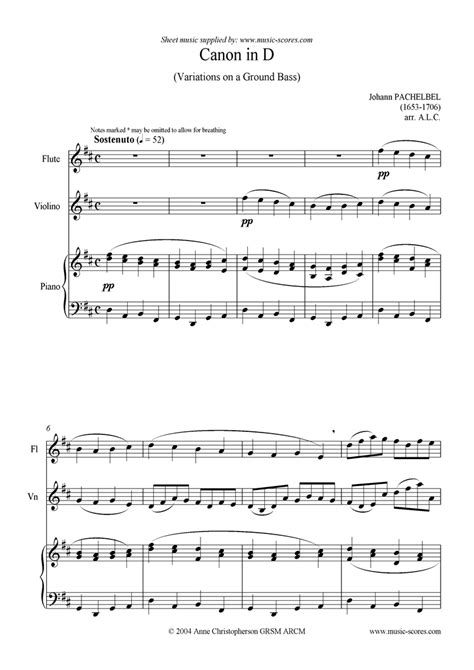 Pachelbel Canon Trio For Flute Violin And Piano Classical Sheet Music