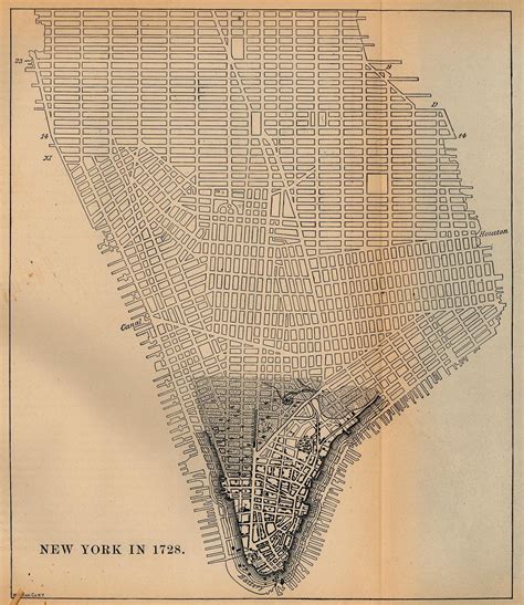 Lower Manhattan Nyc Vintage Map — Circa 1728 Lower Manhattan