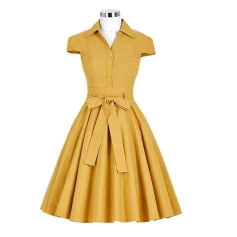2017 Women A Line Retro 50s 60s Style Casual Work Dresses V Neck Solid