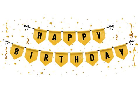 Happy Birthday Banner With Gold And Black Color Confetti Vector Happy