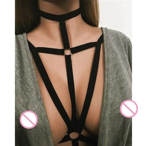 New Sexy Goth Lingerie Elastic Harness Cage Bra Women Girl Appliques Hollow Out Lingerie Cage