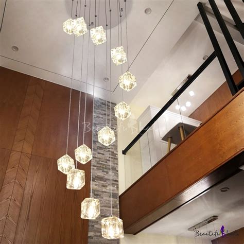 Modern Stylish Ice Cube Pendant Clear Glass 12 Light Staircase Multi Light Ceiling Light In