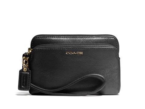 Coach Madison Double Zip Wristlet In Leather In Black Lyst