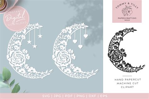 Floral Moons X 3 Svg Dxf Png Eps  Pdf Cutting
