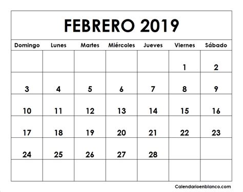 Calendario Febrero 2019 Para Imprimir Calendars 2021