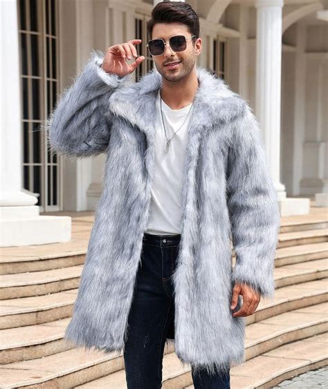 Men S Luxury Faux Fur Coat Thicked Cardigan Coat Thermal Long Coats