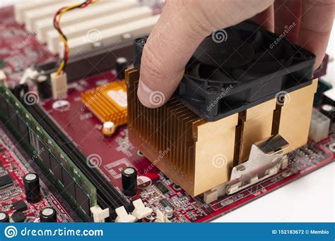 Installing A Cpu Fan On Motherboard Stock Photo Image Of Chip
