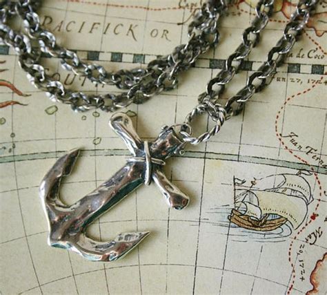 Large Sterling Silver Anchor Necklace Mens Anchor Beach Nautical