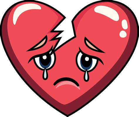 Sad Broken Heart Cartoon Vector Illustration Broken Heart With Tears