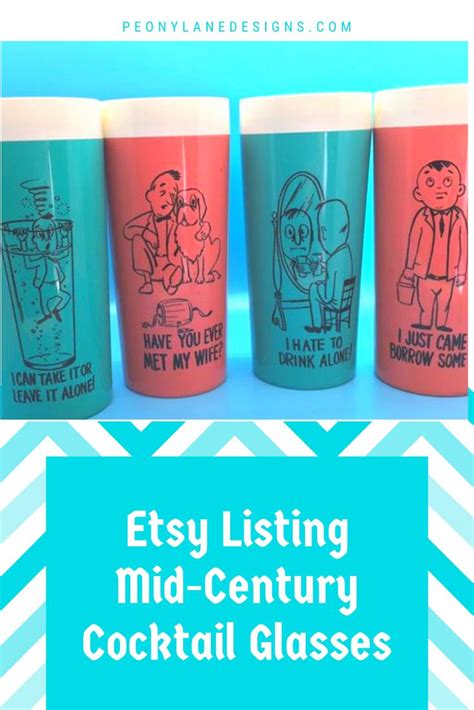 Mid Century Funny Cocktail Glasses Pink And Turquoise Very Etsy Funny Cocktails Vintage