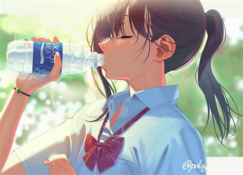 Ponytail Water Bottle Anime Girls Anime Bottles Drinking Closed Eyes Wallpaper Resolution