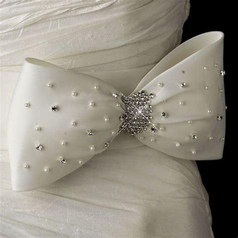 White Or Ivory Pearl And Rhinestone Crystal Wedding Dress Bow Satin Sash