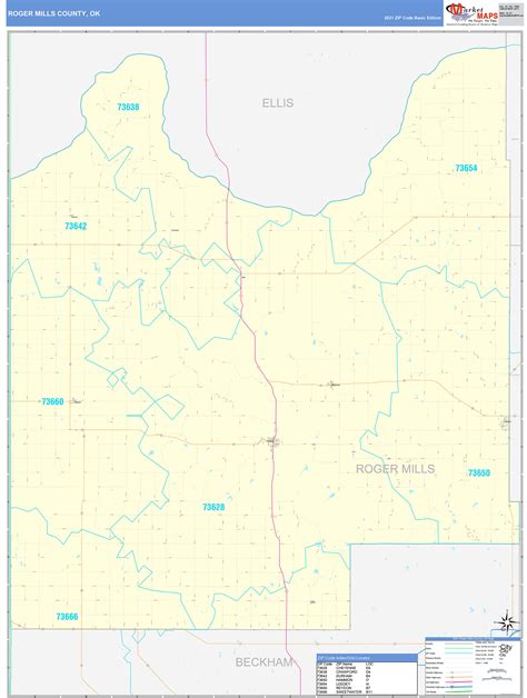 Roger Mills County Ok Zip Code Wall Map Basic Style By Marketmaps