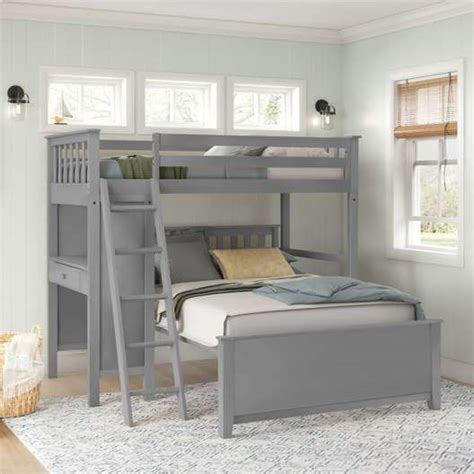 Aderito Twin Over Full Solid Wood L Shaped Bunk Beds With Built In Desk By Harriet Bee