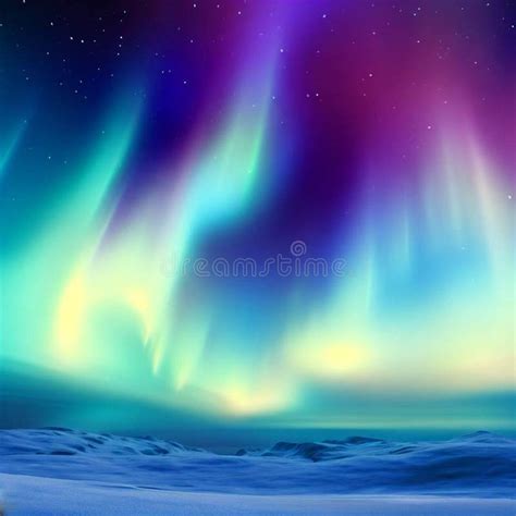 Polar Lights In The Night Sky Colorful Aurora Stock Illustration