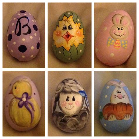 Six Painted Eggs With Cartoon Characters On Them