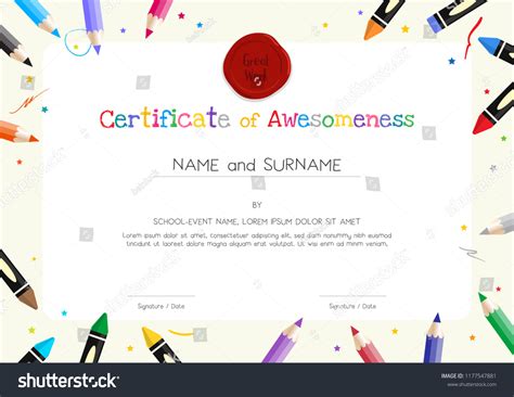 Kids Diploma Certificate Template Painting Stuff Stock Vector Royalty