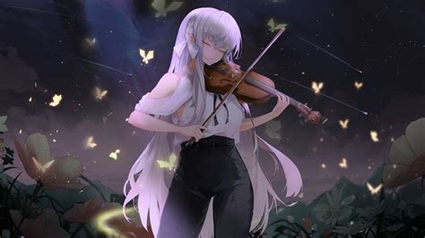 Desktop Wallpaper Calm Violin Play Anime Girl Original Hd Image