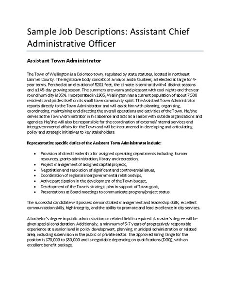 Sample Assistant Chief Administrative Officer Job Description