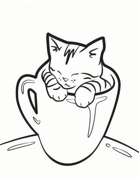 This coloring sheet will also help your child learn the spelling of kitten. kitten in cup Colouring Pages | Kolorowanki, Rysunki, Koty