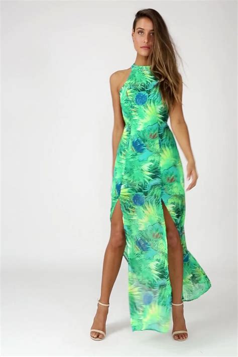 Tropic Of Discussion Green Tropical Print Maxi Dress Backless Maxi Dresses Tropical Dress
